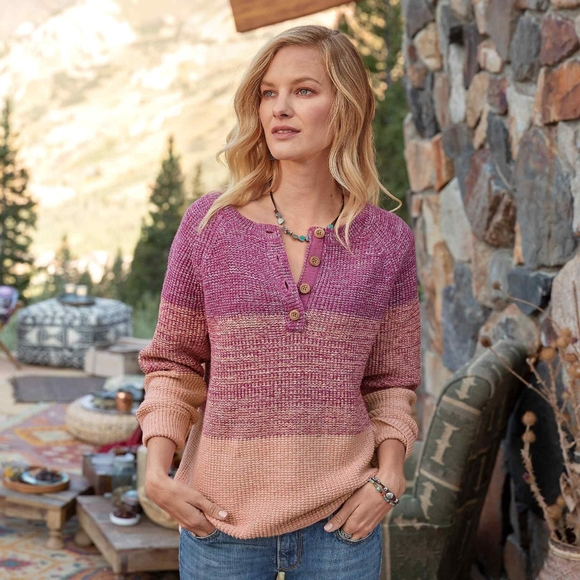 Sundance Sweaters - Sundance Avedon Henley Sweater in Hibiscus